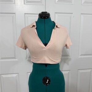 Pink Collared Crop Top